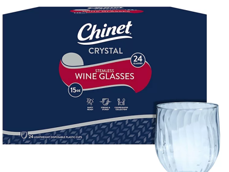 Chinet Cut Crystal Stemless Plastic Wine Glasses, 15 oz. (48 ct.) For Sale