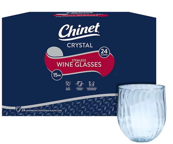 Chinet Cut Crystal Stemless Plastic Wine Glasses, 15 oz. (48 ct.) For Sale