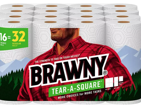 Brawny Tear-A-Square 2-Ply Paper Towels, Double Rolls (120 sheets roll, 16 rolls) Hot on Sale