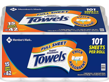 Member s Mark Premium Full Sheet Paper Towels (15 Huge rolls, 101 sheets roll, 2-Ply) Online Hot Sale