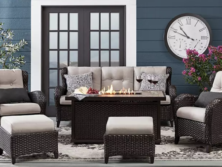 Member s Mark Heritage 6-Piece Deep Seating Fire Pit Set with Sunbrella Fabric Sale