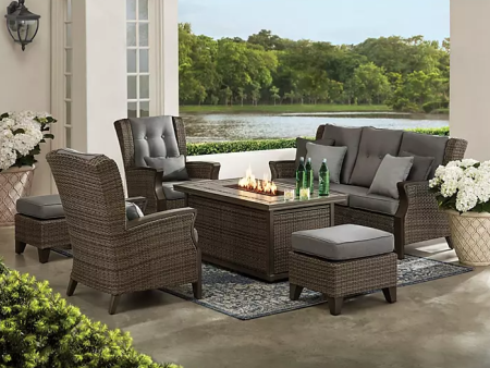 Member s Mark Newcastle 6-Piece Patio Deep Seating Set with Fire Pit - Smoke Fashion