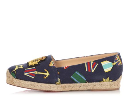 Christian Louboutin Navy and Gold Galia Espadrilles For Sale