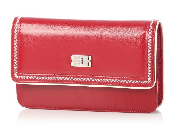 Chanel Red Distressed Leather Wallet on a Chain WOC For Cheap