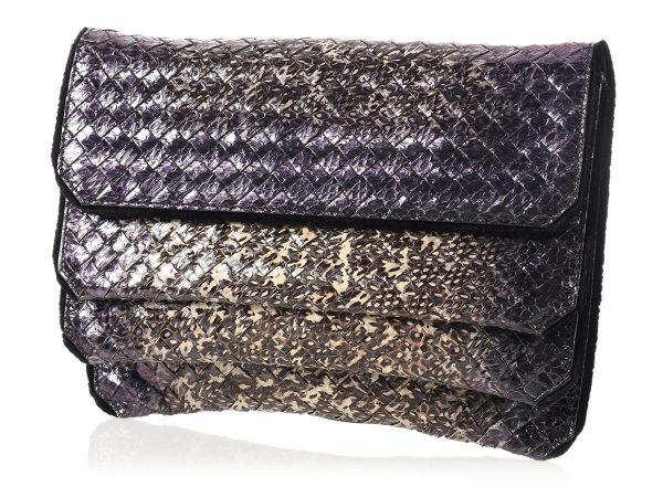 Bottega Veneta Iridescent Snakeskin Three-Flap Clutch on Sale