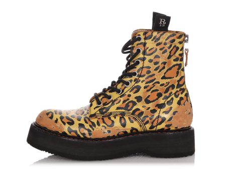 R13 Leopard Print Leather Combat Boots For Sale