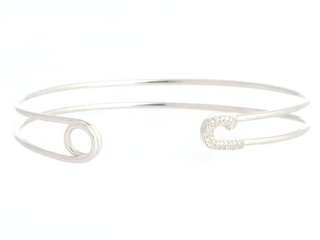 14K White Gold Diamond Safety Pin Bracelet Hot on Sale