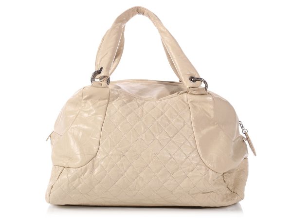 Chanel Extra Large Cream Crinkled Calfskin Bowler Online Sale