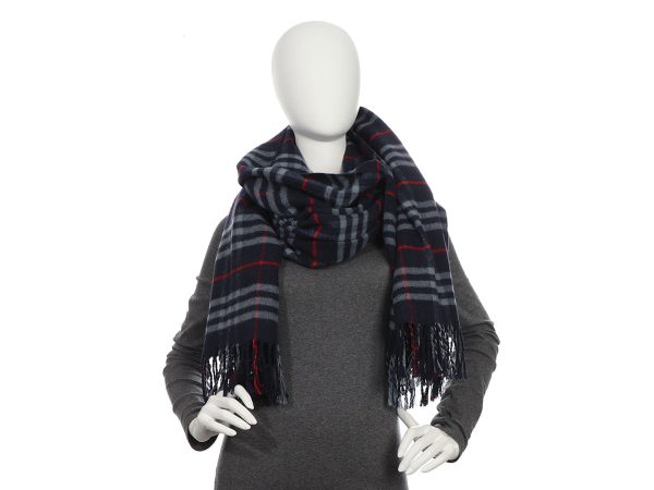 Burberry Navy and Red Wool Stole Cheap