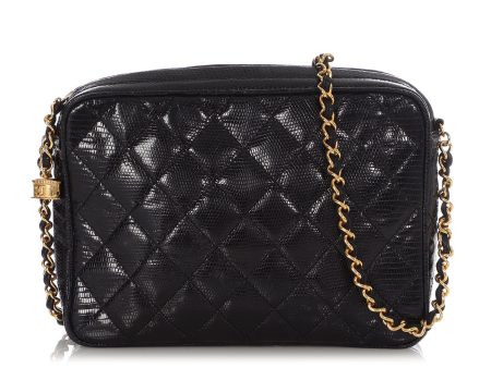 Chanel Vintage Black Quilted Lizard Camera Bag Cheap