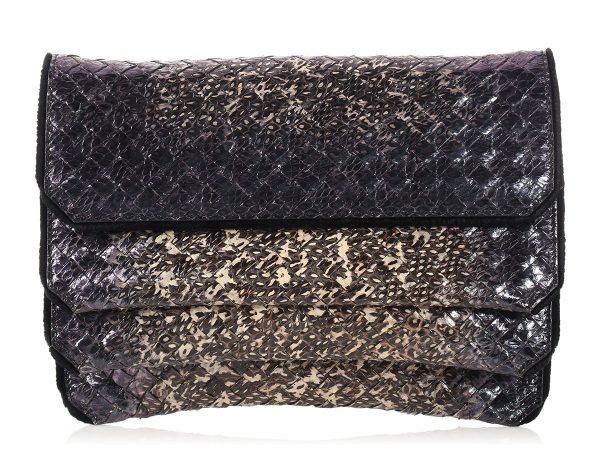 Bottega Veneta Iridescent Snakeskin Three-Flap Clutch on Sale