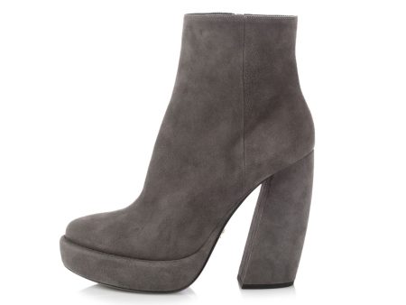 Prada Gray Suede Platform Ankle Boots on Sale