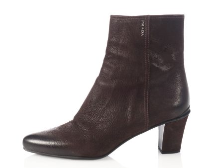 Prada Brown Leather Ankle Boots For Cheap