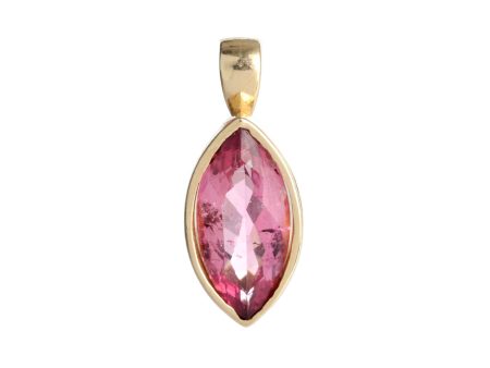 14K Yellow Gold Pink Tourmaline Marquise Pendant Discount