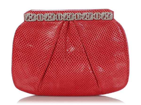 Judith Leiber Red Lizard Evening Bag Discount