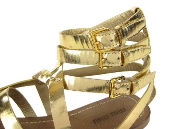 Miu Miu Gold Metallic Gladiator Shoes For Discount