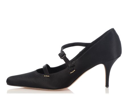 Manolo Blahnik Black Satin Strappy Pumps For Discount