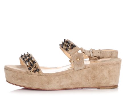 Christian Louboutin Greige Suede Bikee Deck Wedge Sandals Cheap