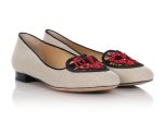 Charlotte Olympia Beige Linen Ooh La La! Crochet Heart Flats Supply