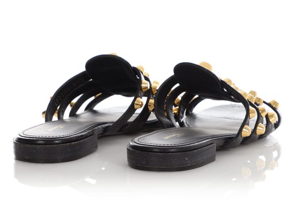 Balenciaga Black Giant Gold Gladiator Flat Sandal Slides Hot on Sale