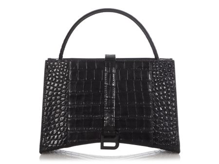 Balenciaga Small Black Crocodile Embossed East West Hourglass Tote Fashion