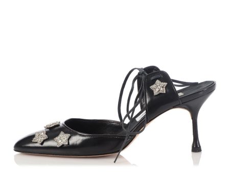 Manolo Blahnik Black Strappy Crystal Star Pumps Supply