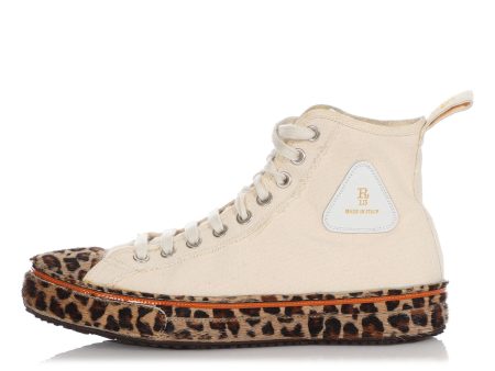 R13 Leopard Print Pony Hair and Canvas High Top Sneakers Sale