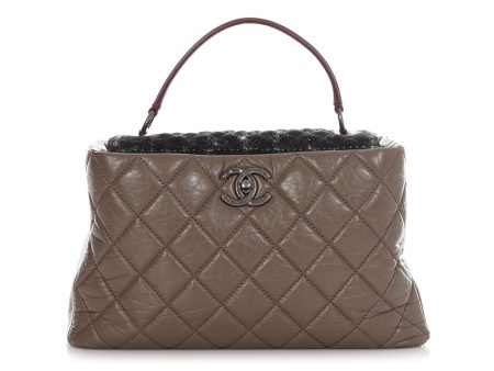 Chanel Tweed and Quilted Portobello Glazed Calfskin Top Handle Bag Cheap