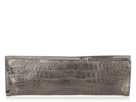 Gucci Pewter Long Crocodile Embossed Frame Clutch Discount