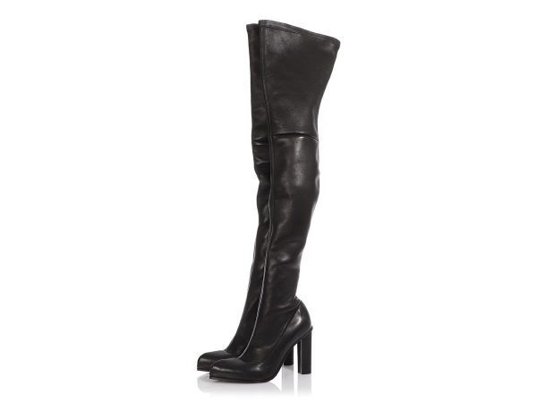 Alexander McQueen Black Leather Over The Knee Stretch Boots Cheap