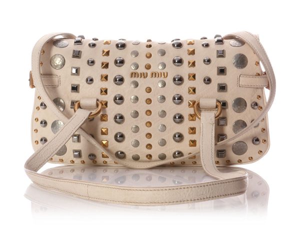 Miu Miu Studded Cream Shoulder Bag on Sale