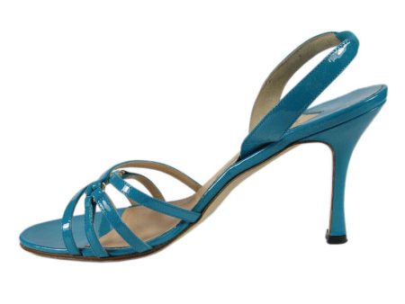 Manolo Blahnik Turquoise Patent Leather Sandals For Cheap