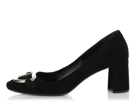 Prada Black Suede Block Heel Pumps on Sale