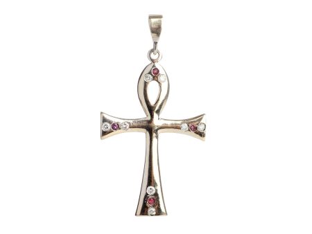 14K White Gold Ruby and Diamond Ankh Pendant Fashion