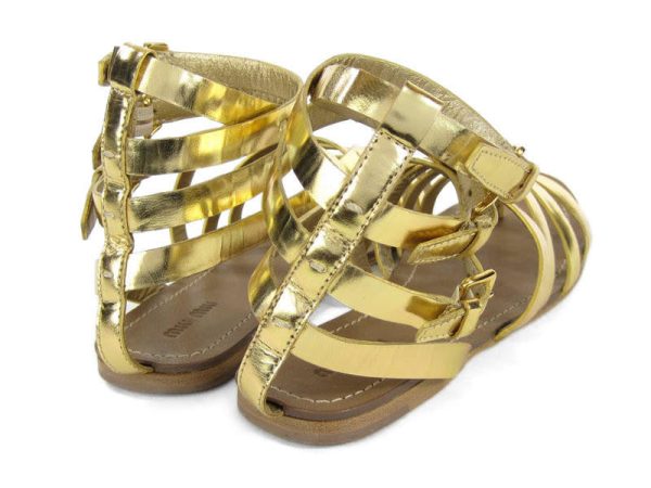 Miu Miu Gold Metallic Gladiator Shoes For Discount