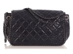 Chanel Navy Quilted Distressed Calfskin Chain Flap Cheap