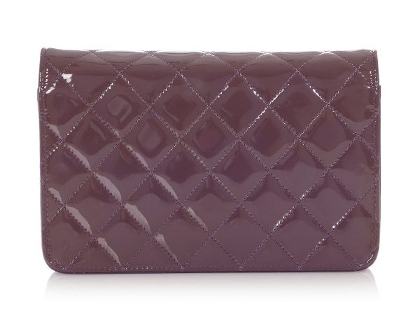 Chanel Violet Quilted Patent Brilliant Wallet On Chain WOC Discount