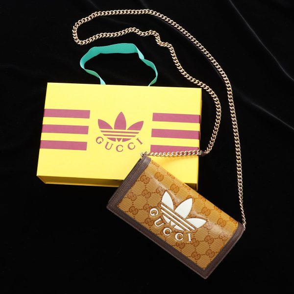 Gucci x Adidas GG Monogram Crystal Canvas Wallet on Chain on Sale