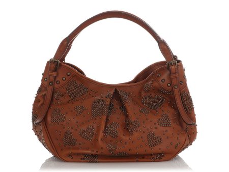 Burberry Brown Studded Heart Hobo Hot on Sale