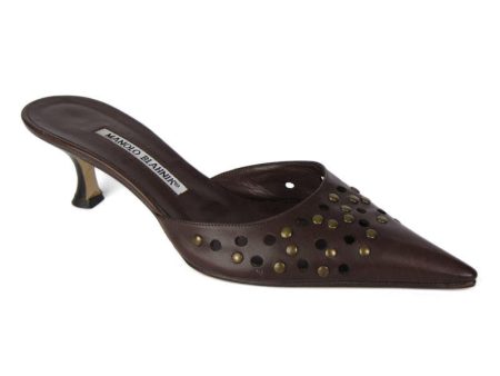 Manolo Blahnik Brown Stud Slides Online Sale