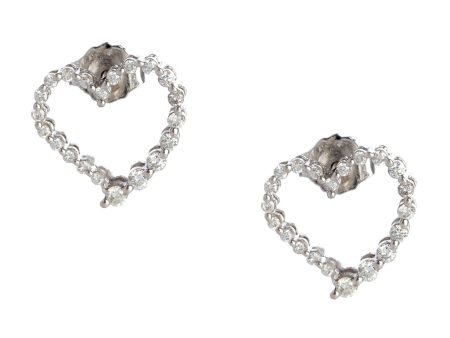 14K White Gold Diamond Open Heart Pierced Earrings Sale