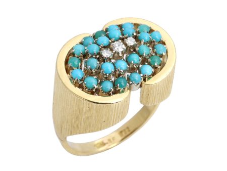 18K Yellow Gold Turquoise and Diamond Ring Sale