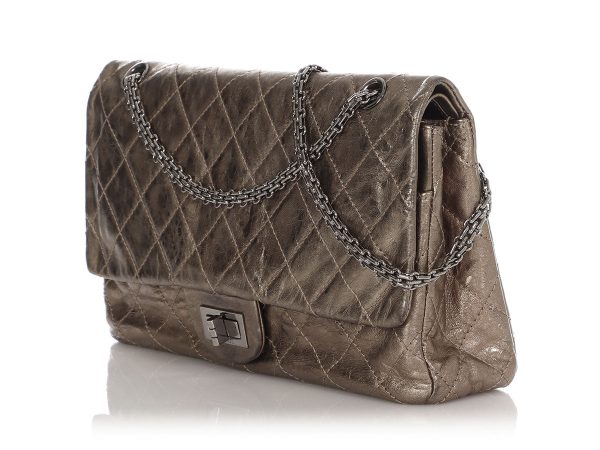 Chanel Bronze Quilted Distressed Metallic Calfskin Reissue 227 Sale