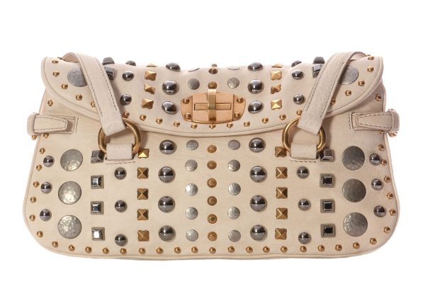 Miu Miu Studded Cream Shoulder Bag on Sale