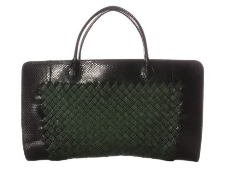 Bottega Veneta Black Snake and Green Leather Bag For Sale