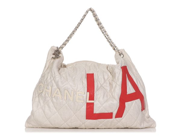 Chanel Large Beige Quilted Fabric LA Tote Discount