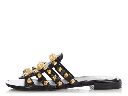 Balenciaga Black Giant Gold Gladiator Flat Sandal Slides Hot on Sale