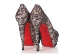 Christian Louboutin Pink Satin and Black Lace Platform Pumps Online