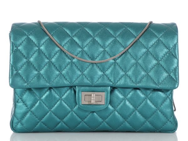 Chanel Metallic Turquoise Quilted Calfskin Reissue Clutch For Cheap