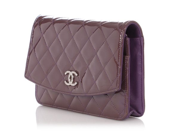 Chanel Violet Quilted Patent Brilliant Wallet On Chain WOC Discount